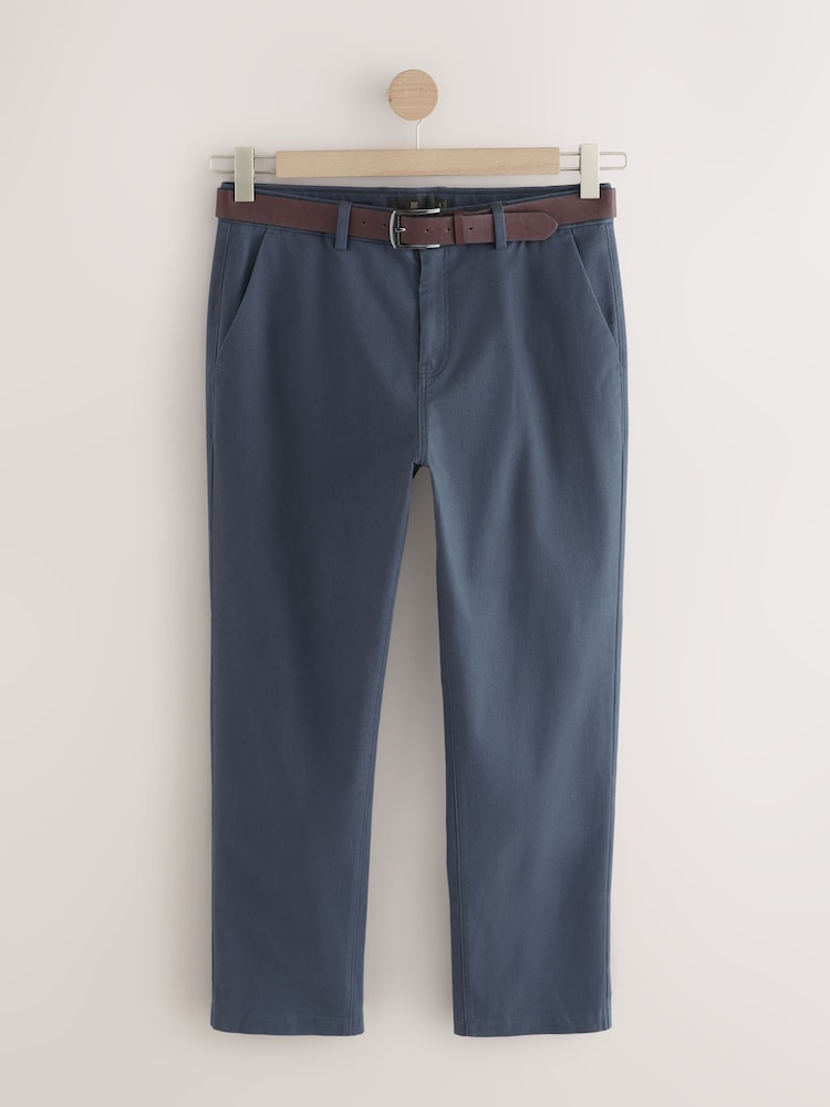 Blue/Grey Mid Straight Fit Belted Soft Touch Chino Trousers - Image 8 of 12