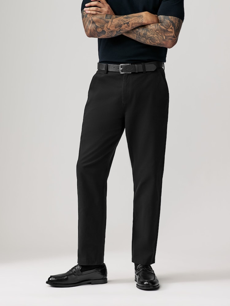 Black Straight Fit Belted Soft Touch Chino Trousers - Image 1 of 11