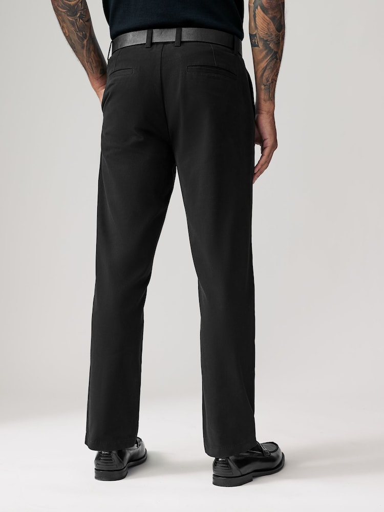 Black Straight Fit Belted Soft Touch Chino Trousers - Image 2 of 11