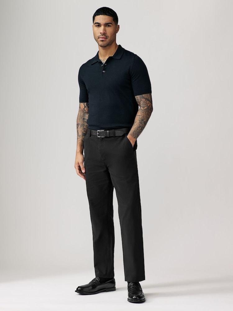 Black Straight Fit Belted Soft Touch Chino Trousers - Image 3 of 11