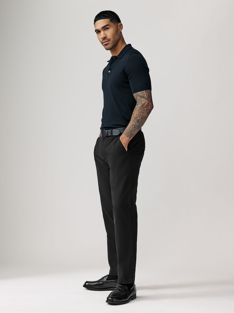Black Straight Fit Belted Soft Touch Chino Trousers - Image 4 of 11