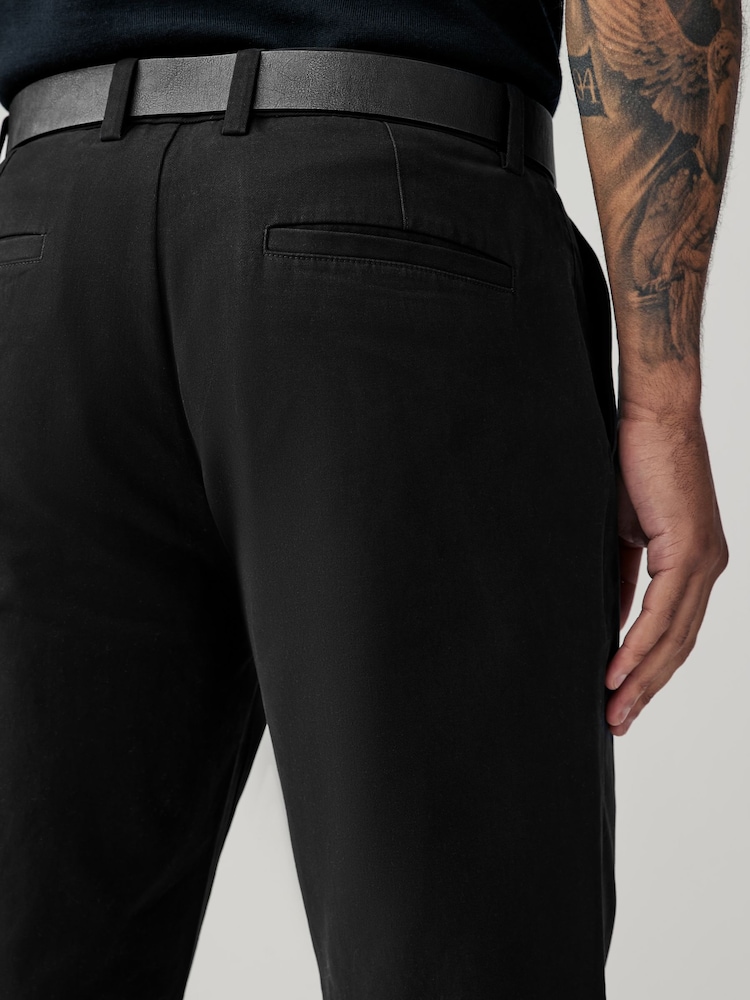 Black Straight Fit Belted Soft Touch Chino Trousers - Image 6 of 11
