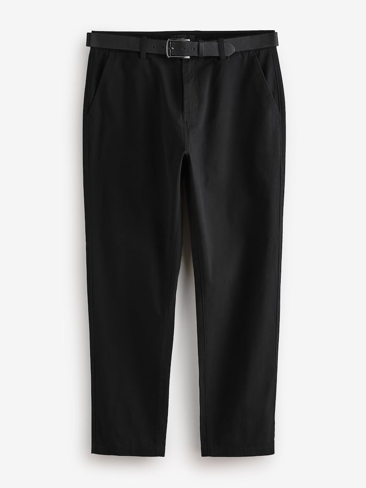 Black Straight Fit Belted Soft Touch Chino Trousers - Image 7 of 11