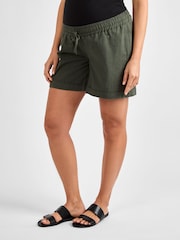 JoJo Maman Bébé Khaki Maternity Linen Blend Shorts - Image 2 of 4