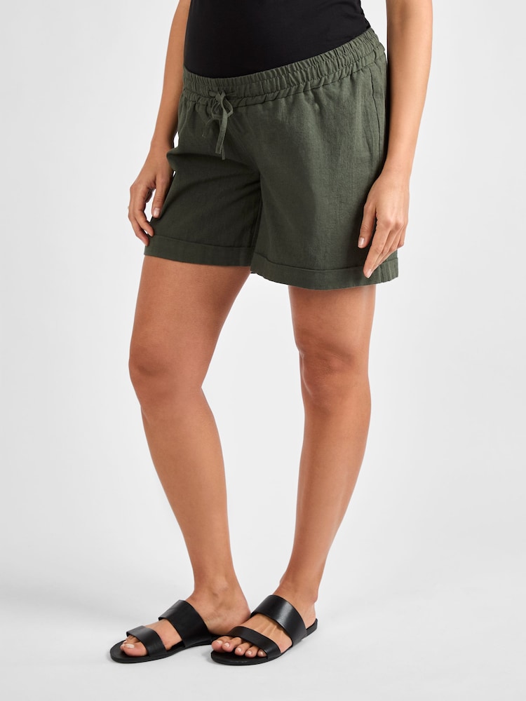 JoJo Maman Bébé Khaki Maternity Linen Blend Shorts - Image 2 of 4