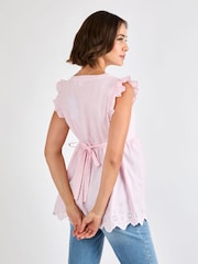 JoJo Maman Bébé Pink Maternity Stripe Broderie 100% Cotton Blouse - Image 2 of 4