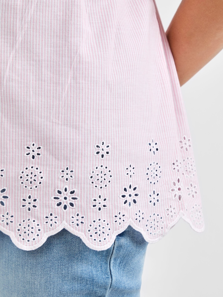 JoJo Maman Bébé Pink Maternity Stripe Broderie 100% Cotton Blouse - Image 4 of 4