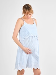 JoJo Maman Bébé Blue Stripe Broderie Maternity & Nursing Nightdress - Image 3 of 5