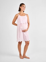 JoJo Maman Bébé Pink Stripe Broderie Maternity & Nursing Nightdress - Image 1 of 5