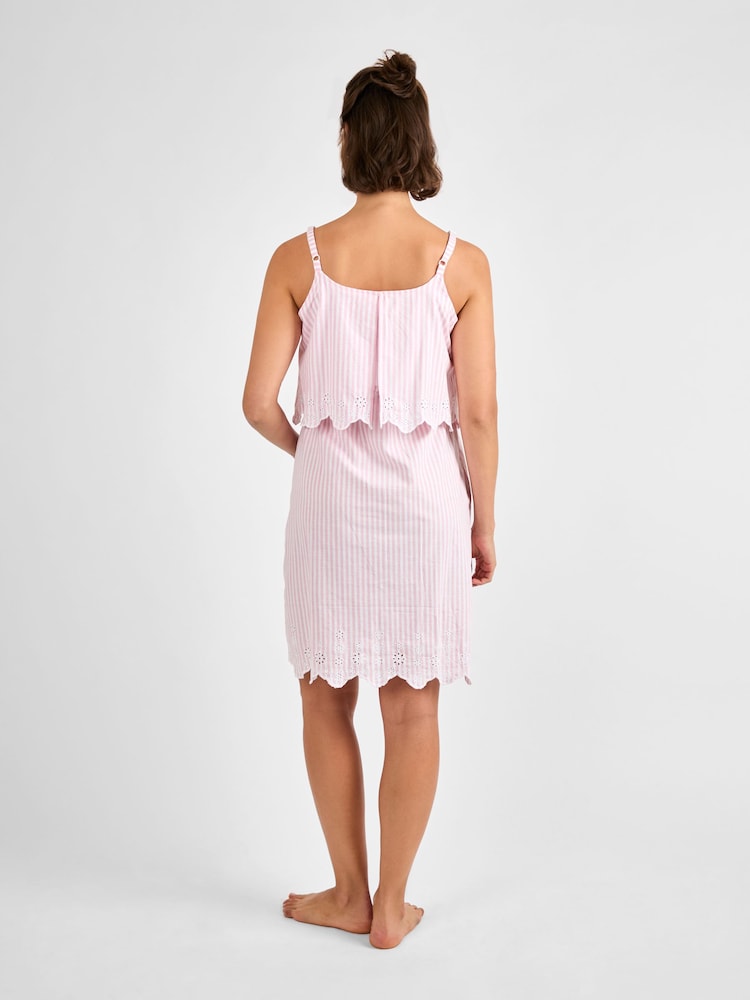 JoJo Maman Bébé Pink Stripe Broderie Maternity & Nursing Nightdress - Image 2 of 5