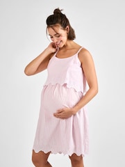 JoJo Maman Bébé Pink Stripe Broderie Maternity & Nursing Nightdress - Image 3 of 5