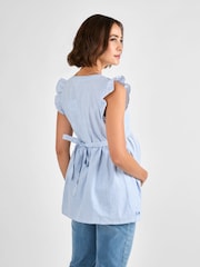 JoJo Maman Bébé Blue Maternity Embroidered Stripe 100% Cotton Blouse - Image 3 of 5