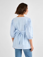 JoJo Maman Bébé Blue Maternity Stripe Embroidered 100% Cotton Blouse - Image 3 of 5