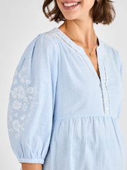 JoJo Maman Bébé Blue Maternity Stripe Embroidered 100% Cotton Blouse - Image 5 of 5