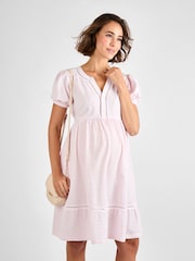 JoJo Maman Bébé Pink Stripe Embroidered Maternity Dress - Image 1 of 4