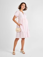 JoJo Maman Bébé Pink Stripe Embroidered Maternity Dress - Image 2 of 4