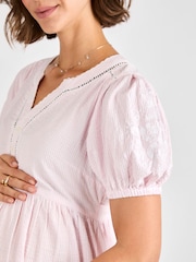 JoJo Maman Bébé Pink Stripe Embroidered Maternity Dress - Image 4 of 4