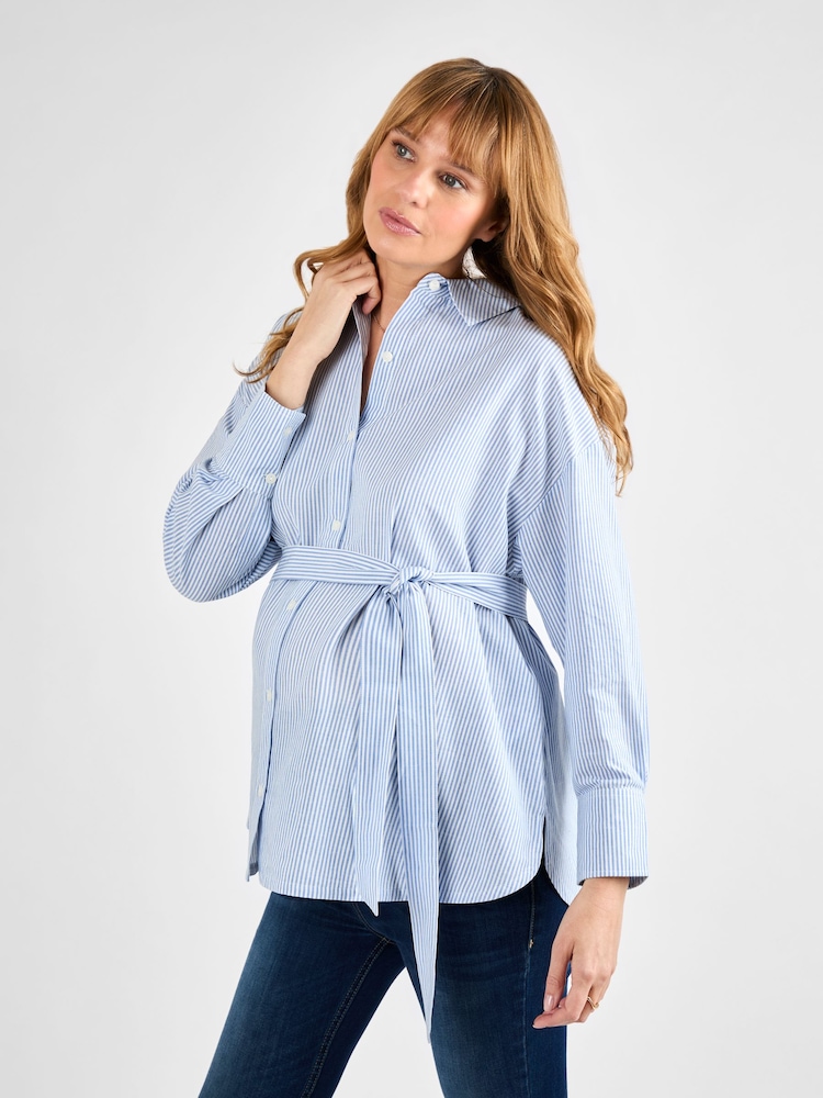 JoJo Maman Bébé Blue Stripe Maternity Shirt - Image 1 of 4