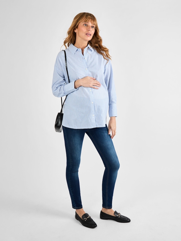JoJo Maman Bébé Blue Stripe Maternity Shirt - Image 4 of 4