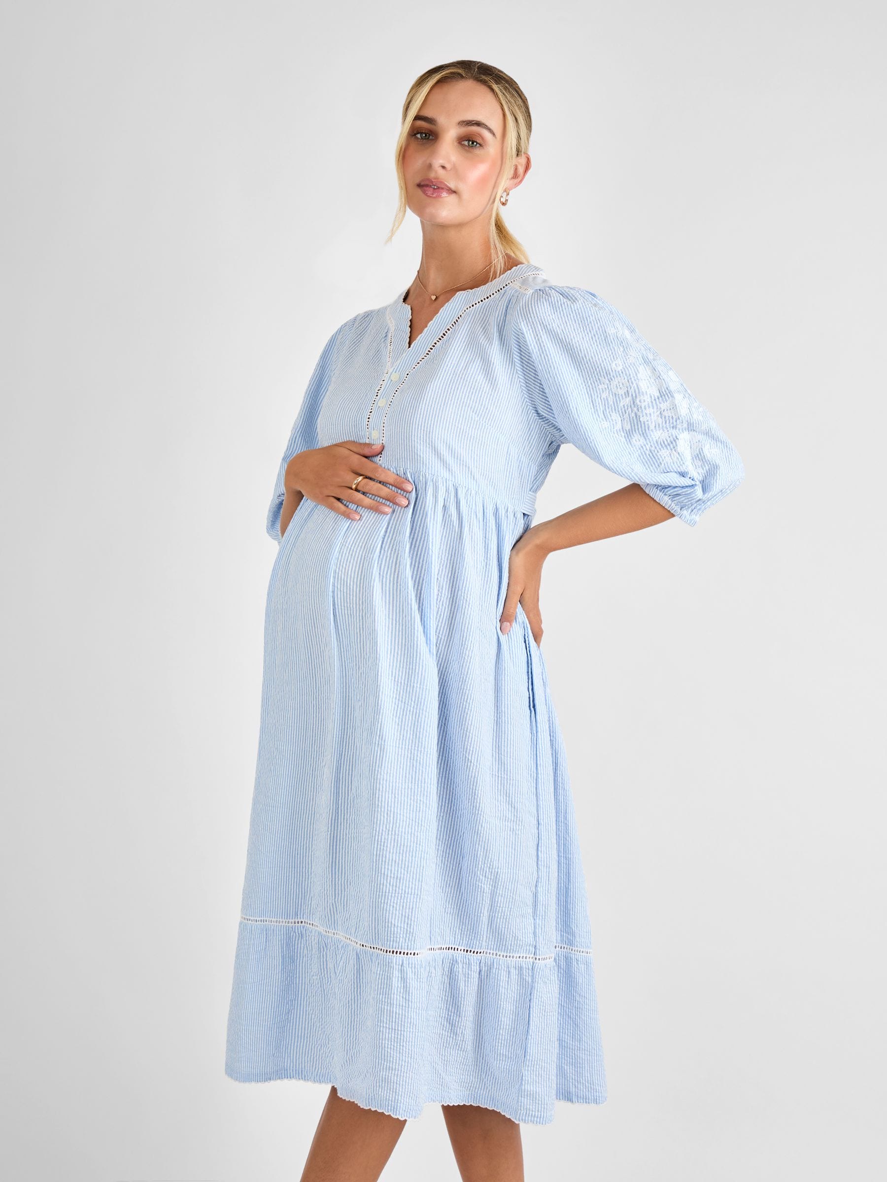 Buy JoJo Maman Bébé Blue Stripe Embroidered Maternity 100% Cotton