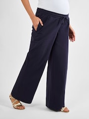 JoJo Maman Bébé Navy Maternity Linen Blend Trousers - Image 1 of 4