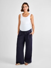 JoJo Maman Bébé Navy Maternity Linen Blend Trousers - Image 3 of 4