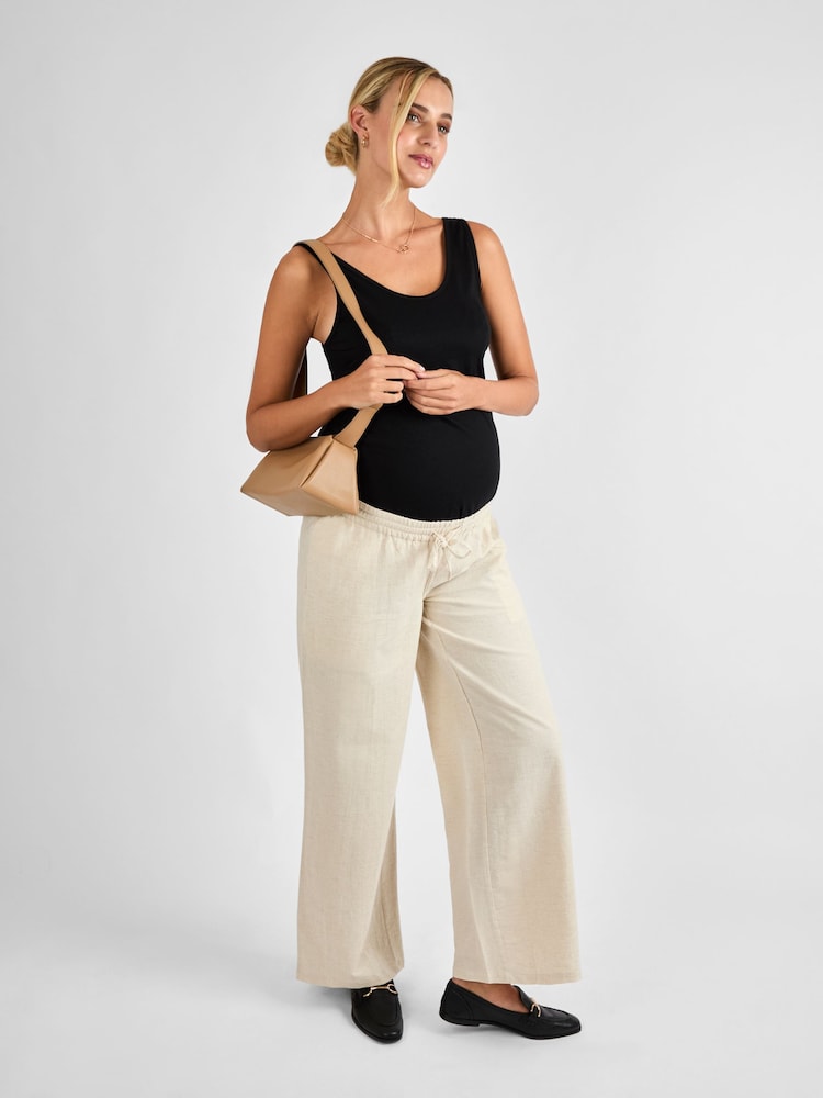 JoJo Maman Bébé Stone Linen Blend Maternity Trousers - Image 1 of 4
