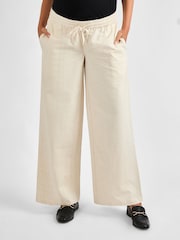 JoJo Maman Bébé Stone Linen Blend Maternity Trousers - Image 2 of 4