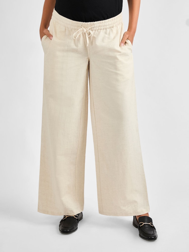JoJo Maman Bébé Stone Linen Blend Maternity Trousers - Image 2 of 4
