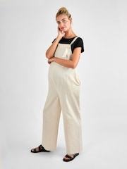 JoJo Maman Bébé Stone Wide Leg Maternity Linen Dungaree - Image 1 of 4