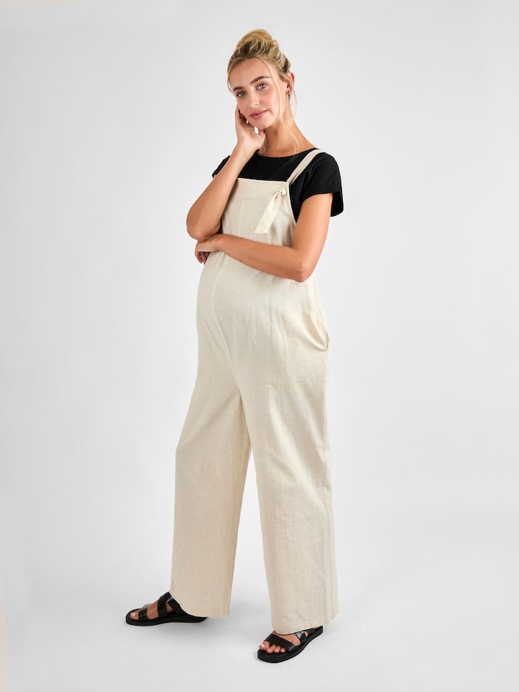 JoJo Maman Bébé Stone Wide Leg Maternity Linen Dungaree - Image 1 of 4