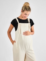 JoJo Maman Bébé Stone Wide Leg Maternity Linen Dungaree - Image 3 of 4
