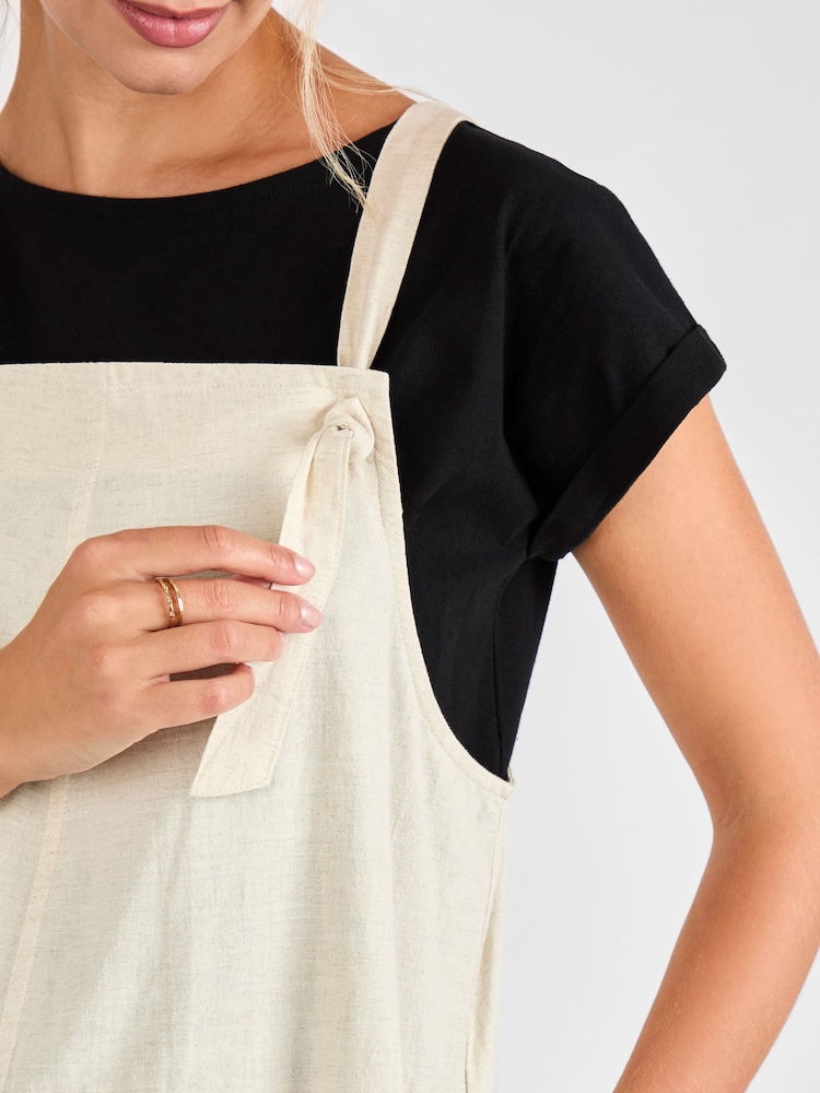JoJo Maman Bébé Stone Wide Leg Maternity Linen Dungaree - Image 4 of 4
