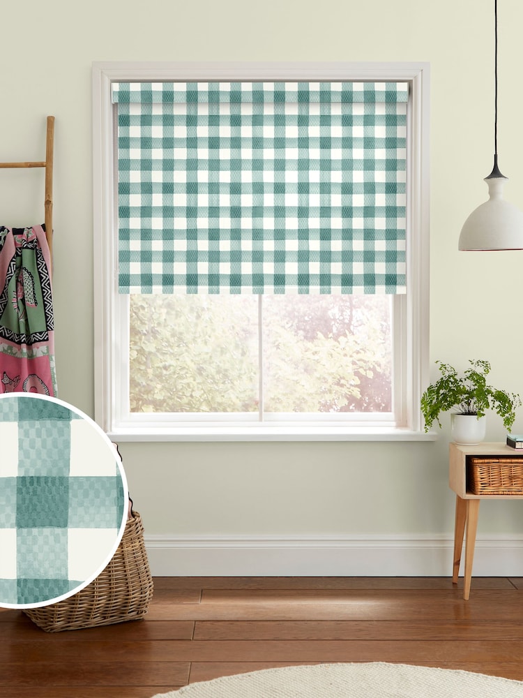 Cath Kidston Green Hand painted Gingham Made to Measure Roller Blind - Image 1 of 6
