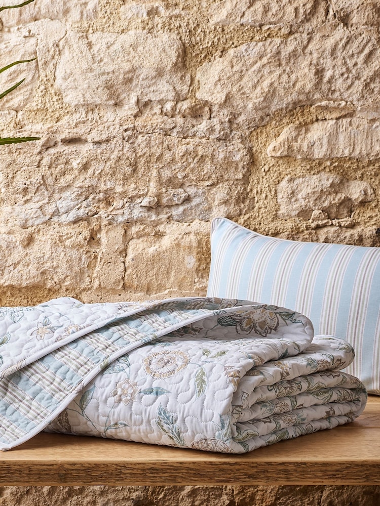 Christy Aqua Kew Reversible Bedspread Cotton Coverlet - Image 2 of 4 Christy Aqua Kew Reversible Bedspread Cotton Coverlet - Image 2 of 4