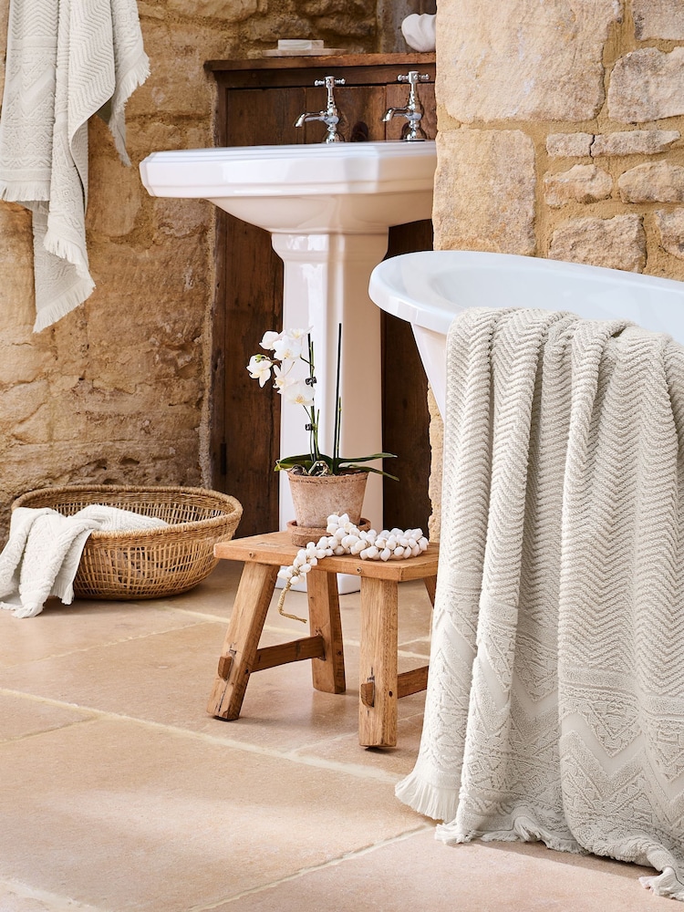 Christy Sand Boho Jacquard Fringed Cotton Towel - Image 2 of 5 Christy Sand Boho Jacquard Fringed Cotton Towel - Image 2 of 5