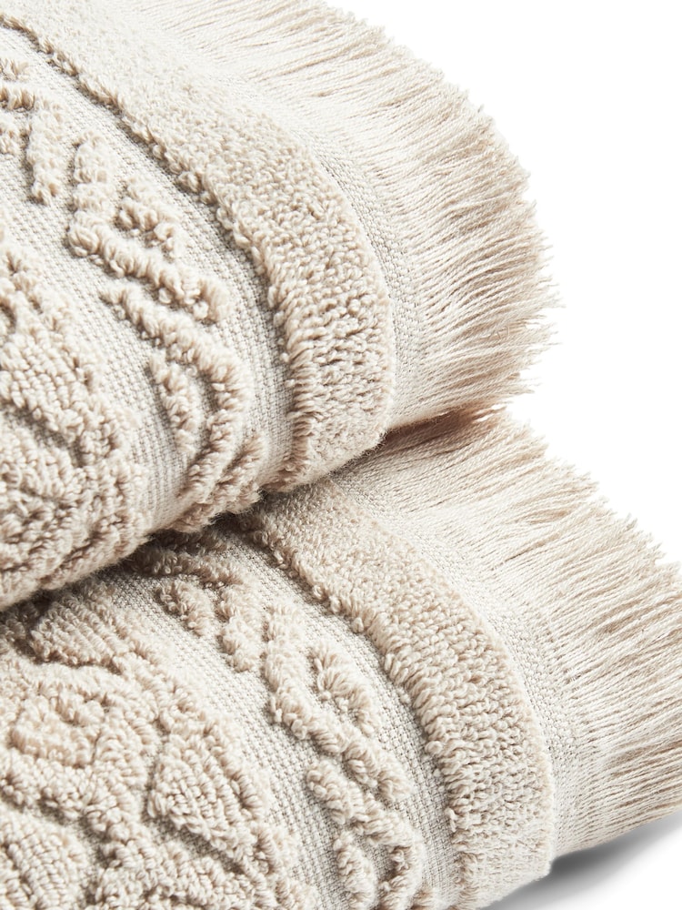 Christy Sand Boho Jacquard Fringed Cotton Towel - Image 5 of 5 Christy Sand Boho Jacquard Fringed Cotton Towel - Image 5 of 5
