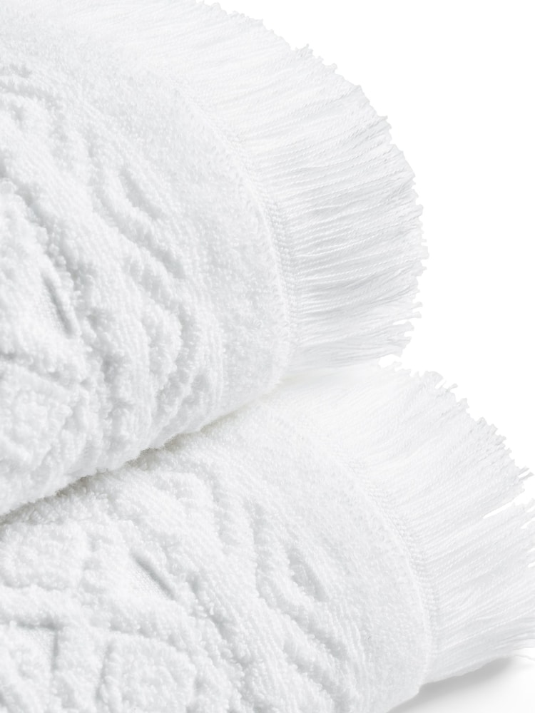 Christy White Boho Jacquard Fringed Cotton Towel - Image 5 of 5 Christy White Boho Jacquard Fringed Cotton Towel - Image 5 of 5