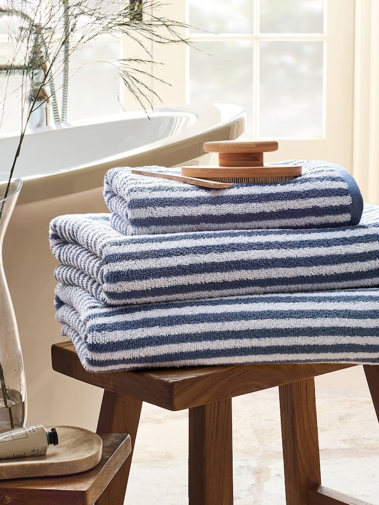 Christy Chalk Blue Portobello Stripe Cotton Towel - Image 1 of 5 Christy Chalk Blue Portobello Stripe Cotton Towel - Image 1 of 5