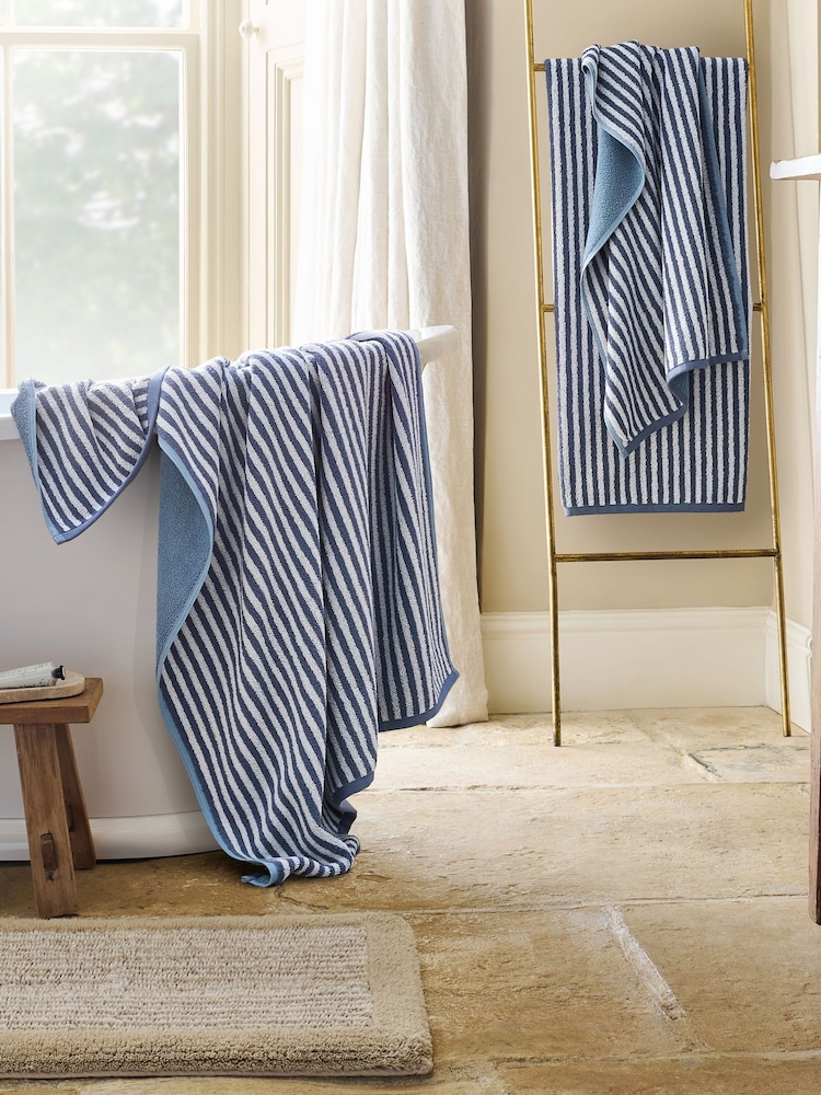 Christy Chalk Blue Portobello Stripe Cotton Towel - Image 2 of 5 Christy Chalk Blue Portobello Stripe Cotton Towel - Image 2 of 5