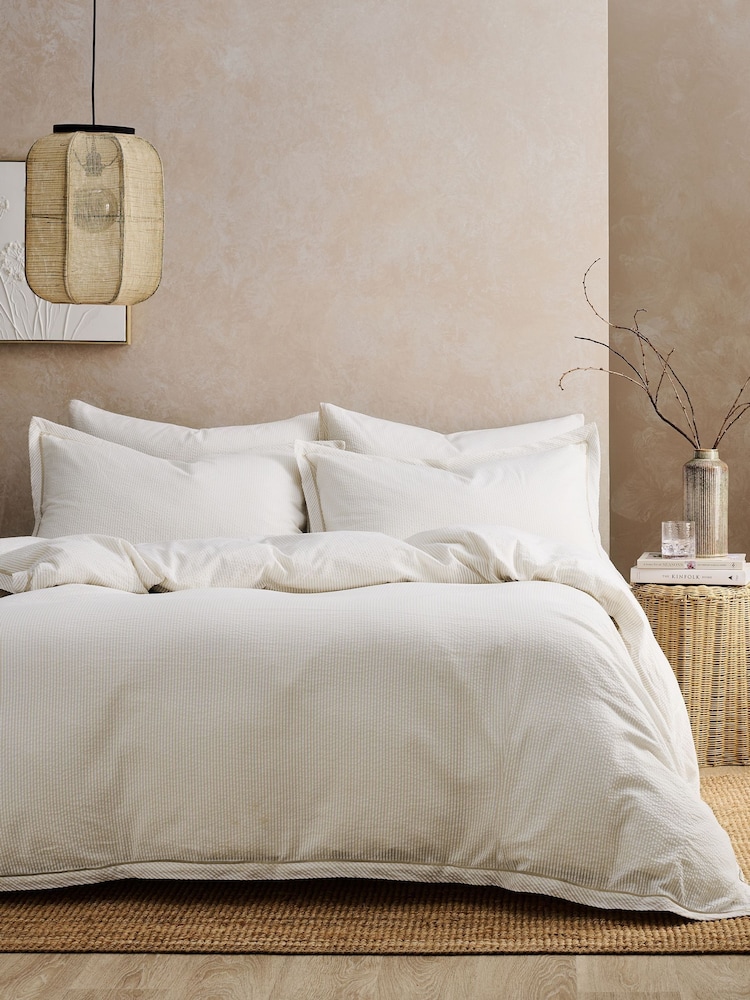 Christy Beige Seersucker Cotton Duvet Cover & Pillowcase Set - Image 1 of 4 Christy Beige Seersucker Cotton Duvet Cover & Pillowcase Set - Image 1 of 4