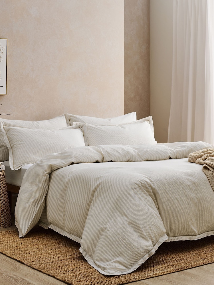 Christy Beige Seersucker Cotton Duvet Cover & Pillowcase Set - Image 4 of 4 Christy Beige Seersucker Cotton Duvet Cover & Pillowcase Set - Image 4 of 4