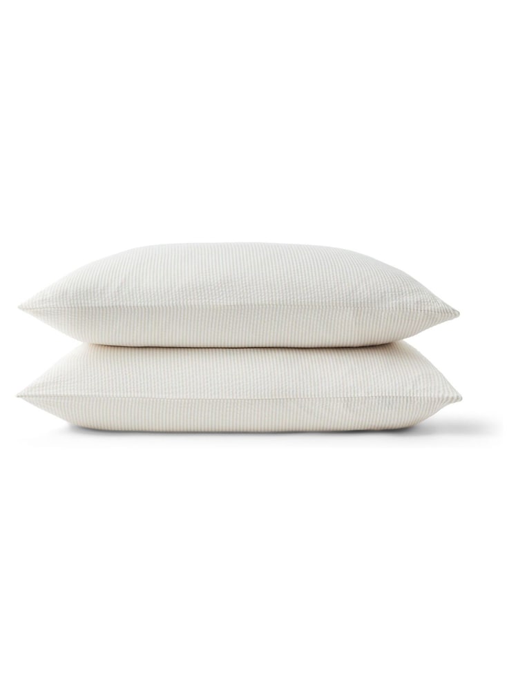 Christy Beige Seersucker Cotton Stripe Standard Pillowcase Pair - Image 2 of 3 Christy Beige Seersucker Cotton Stripe Standard Pillowcase Pair - Image 2 of 3