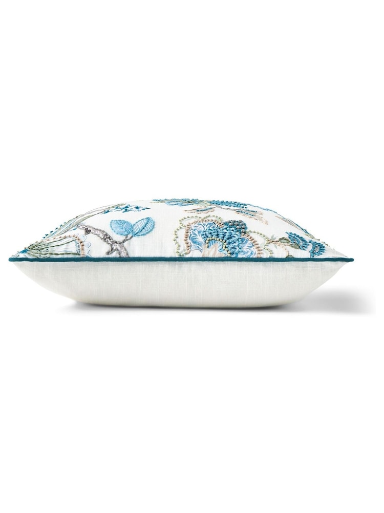 Christy Blue Tropical Floral Embroidered Filled Cushion - Image 4 of 4
