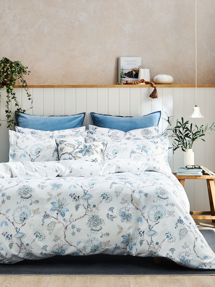 Christy Blue Tropical Floral Duvet Cover & Pillowcase Set - Image 1 of 4 Christy Blue Tropical Floral Duvet Cover & Pillowcase Set - Image 1 of 4