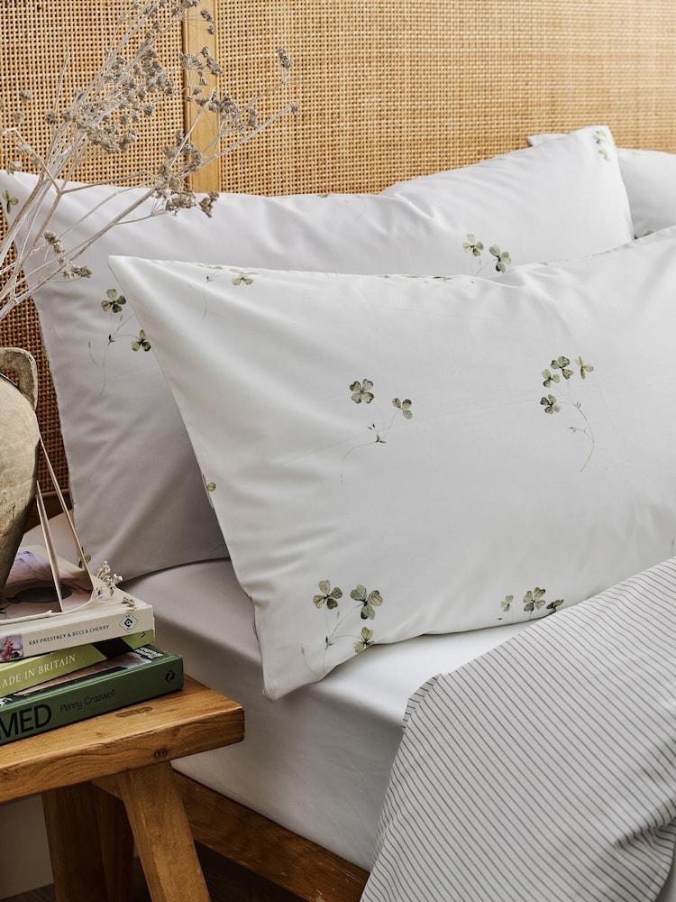 Christy Green Clover Cotton Percale Pillowcase Pair - Image 3 of 3 Christy Green Clover Cotton Percale Pillowcase Pair - Image 3 of 3