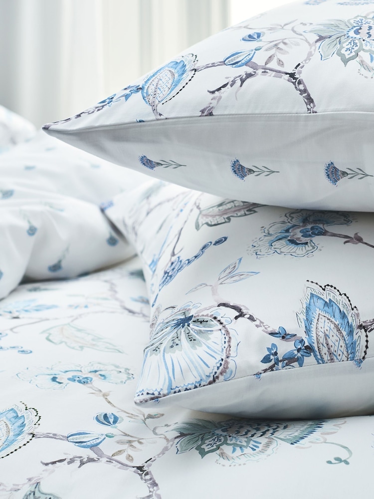 Christy Blue Tropical Floral Cotton Sateen Pillowcase Pair - Image 1 of 3 Christy Blue Tropical Floral Cotton Sateen Pillowcase Pair - Image 1 of 3