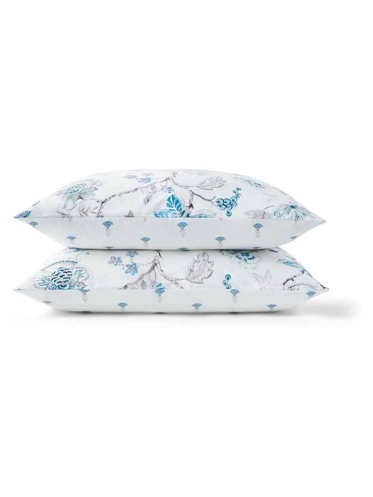 Christy Blue Tropical Floral Cotton Sateen Pillowcase Pair - Image 3 of 3 Christy Blue Tropical Floral Cotton Sateen Pillowcase Pair - Image 3 of 3