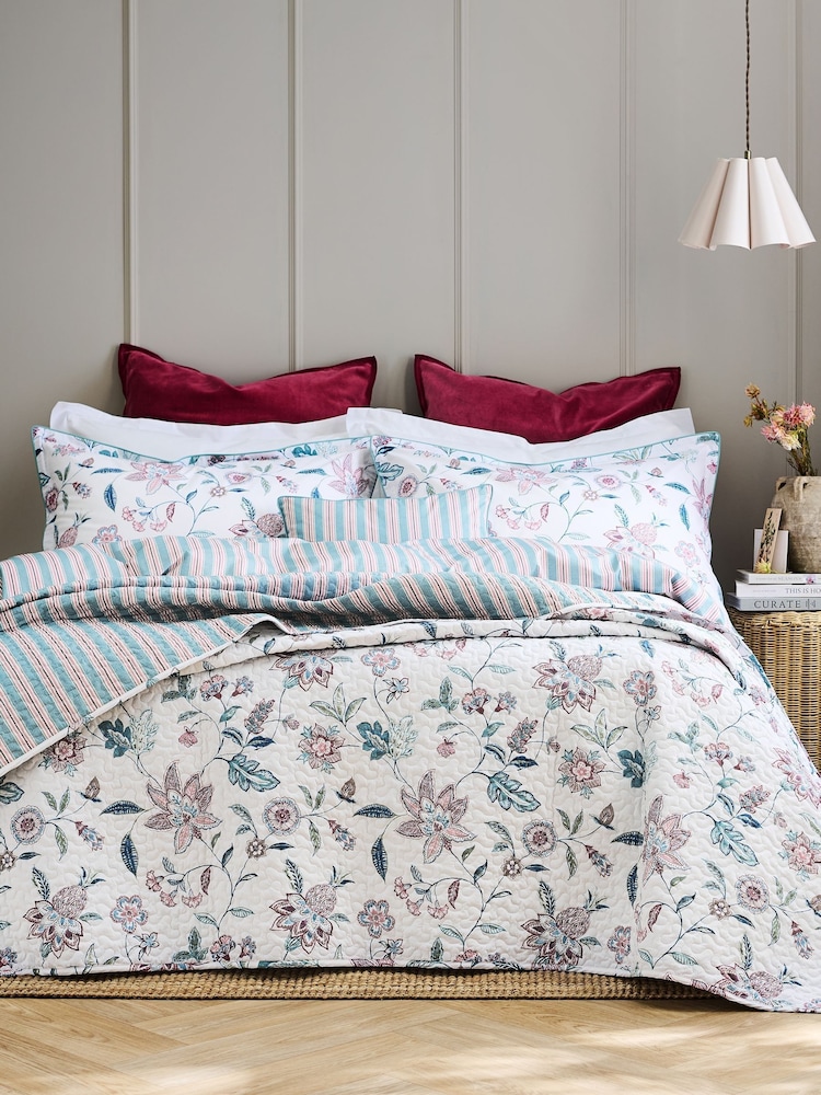 Christy Blue Kew Cotton Sateen Duvet Cover & Pillowcase Set - Image 2 of 5 Christy Blue Kew Cotton Sateen Duvet Cover & Pillowcase Set - Image 2 of 5
