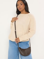Yours Curve Brown Stud Detail Cross Body Bag - Image 1 of 5